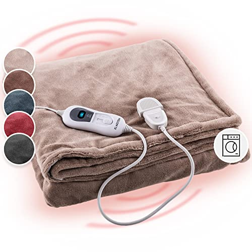 Klarstein XL Värmefilt, 120 W elfilt med automatisk avstängning, Mysfilt för säng, soffa & camping, Stor elfilt, Energibesparande & tvättbar, 180x130 cm