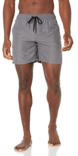 Amazon Essentials Bañador con Forro de Malla, Bolsillos y Cierre con Cordón Hombre, Color Carbón, L