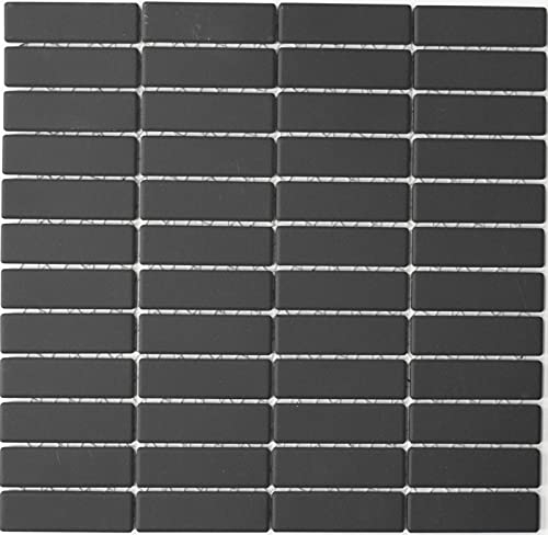 Stäbchen Mosaik Fliese Keramik schwarz anthrazit unglasiert rutschsicher Duschtasse Bodenfliese Badfliese Wand - MOS24B-0310-R10