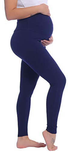 Amorbella Cotton Maternity Leggings Over Bump Buttery Soft Tight Pants Pregnancy Yoga Workout Active Wear (Navy Blue, Medium)