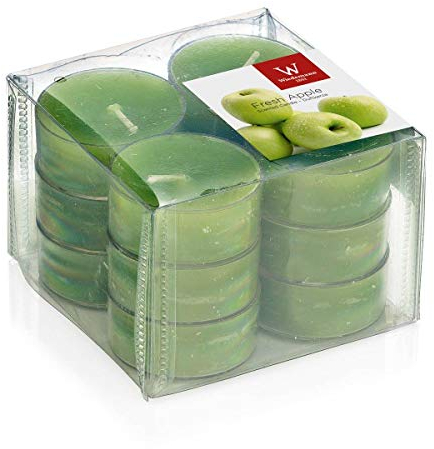 INNA-Glas Set di 12 lumini profumati/Candela profumata Astrid, Verde Mela, 1,6cm, Ø3,7cm, 4h - Candela di Cera/Candela Decorativa