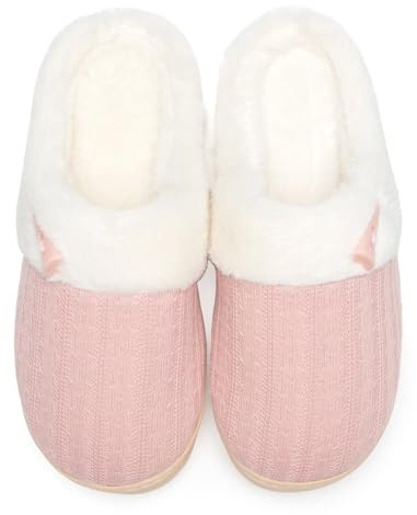 NineCiFun Hausschuhe Damen Winter Wärme Bequem Plüsch Memory Foam rutschfeste Indoor Pantoffeln(EU38/39,Pink)