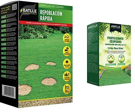 Semillas Batlle de Césped Repoblación Rápida 1Kg + Abonos Fertilizante Césped Caja 1,5 Kg