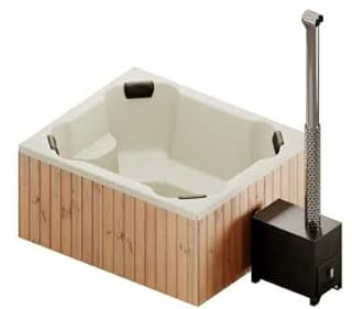 Finntherm Holz Badefass Oslo aus Thermoholz, Hot Tub 170 x 200 cm, 8 Personen, inkl. Aluminium-Außenofen (27 kW), Schwimmbecken, Badebottich