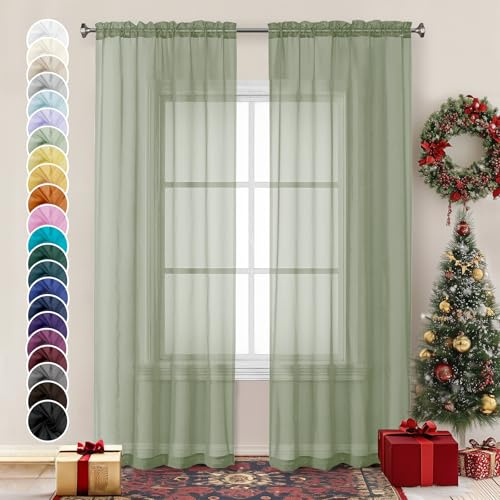 Chyhomenyc Sage Green Sheer Curtains 84 inches Long 2 Panels