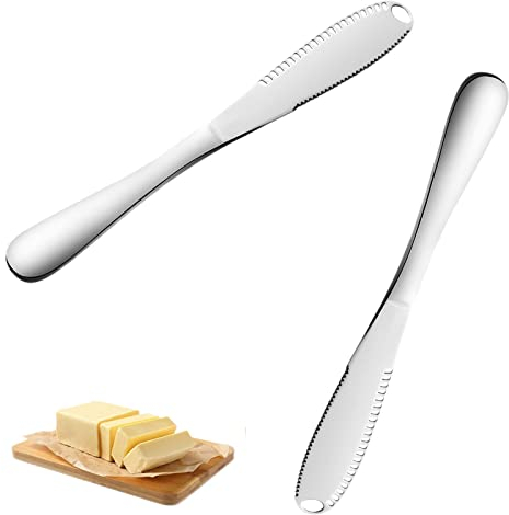 YOUDALIS 2 Pezzi Coltello da Burro, 3 in 1 Coltello da Formaggio in Acciaio Inossidabile, Spatola per Marmellata con Bordo Seghettato per Tagliare Pane, Frutta, Crema