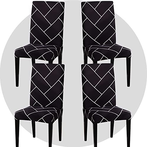NDMMSO Stolsöverdrag för matsal, set med 4, superpassform, stretch, avtagbart, tvättbart, matstolsskydd, sätesöverdrag för hotell, matsal, ceremoni, bankett bröllopsfest (svart stil)