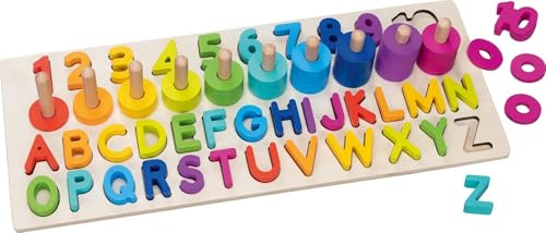 goki 58357 Alphanumerisches Puzzle, Holz, 42,5 x 18 x 7 cm, ABC und Zahlen 0-9, Lernpuzzle für Kinder ab 3 Jahren