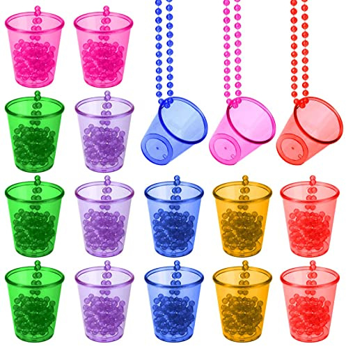 ANZOAT 18pcs Vaso de Chupito de Novia de Plástico Bellamente, Collares de Rristal de Chupito con Cuentas Portátiles Ligeros en 6 Colores, Collar Vaso de Chupito de Despedida de Soltero DIY (BC-18)
