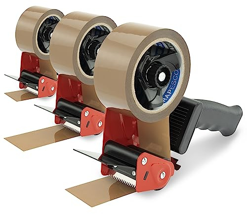 Rapesco 1742 Business Pack: 3 Germ-Savvy Antibacterial 960 Tape Dispensers and 3 Brown Packing Tapes