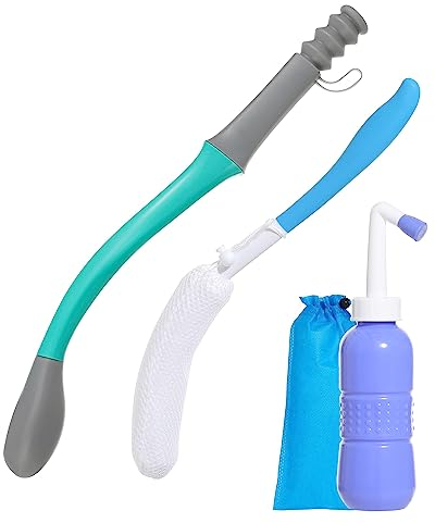 Fanwer Toilet Aids Set for Wiping - Long Handle Butt Wiper for People Overweight, Elderly and Disabled, Bottom Buddy Wiping Aid for Bathroom (4PCS Personal Hygiene Kit)