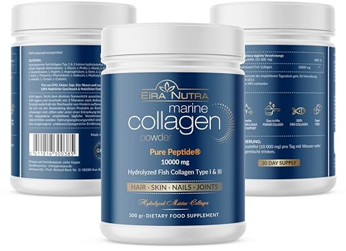 10 000 mg hydrolyserat marint kollagen per dos, 100 % GMO-fri, stöder hud, hår, naglar och leder, 30 dagars förråd, allergenfri
