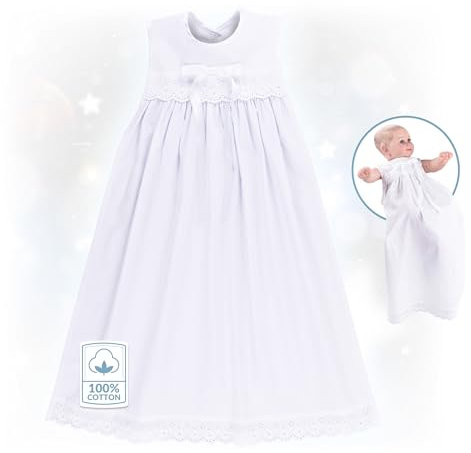 Bateo Design Baby Taufaufleger aus weißer Baumwolle mit Spitze + Schleife in weiß, Unisex, festliche Taufbekleidung für Mädchen und Jungen geeignet