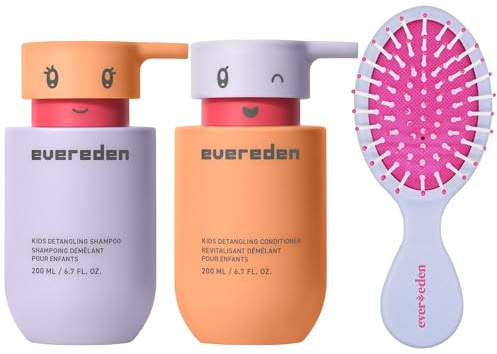 Evereden Happy Hair Duo for Kids: Vegan Shampoo and Conditioner Set with Detangler Brush - Strengthens & Smooths All Hair Types