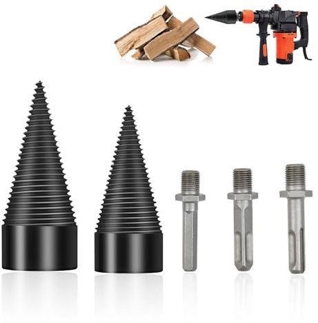 Pack of 2 Firewood Drills - Drill Cone Wood Splitter 42 mm & 32 mm Cone Splitter Splitting Drill Bit with 3 Drill Handles