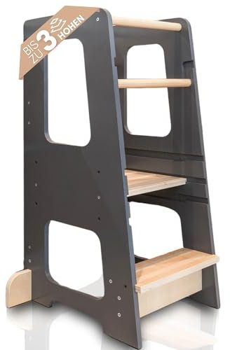 Kywai Montessori Lernturm ab 1 Jahr – Learning Tower aus Bambus, höhenverstellbar auf 3 Stufen, robuste Holzstruktur, Montessori-Stil, mit Antirutschstreifen & Kippschutz