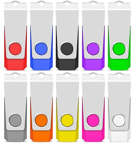 TEWENE USB Memory Stick 2GB USB Stick 2.0 Flash Drive 10-Pack,Thumb Drive Pen Drive,Usb Storage with Key Ring and Sticker for Computers, Cars and TVs