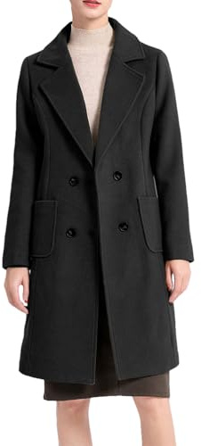 FTCayanz Manteau Femme Hiver Longues Laine Blouson Veste Trench Coats Double Boutonnage Pardessus Outerwear Avec Poches Style 1 Noir XL