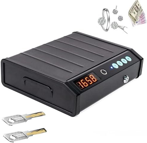 Pin du Pistolet Portable d'empreintes digitales biométriques avec Verrouillage et clés de Clavier - Serrey Money, Gun, Pistol, Cash, Bijoux Lock Box pour la Maison, la Voiture, Le Bureau