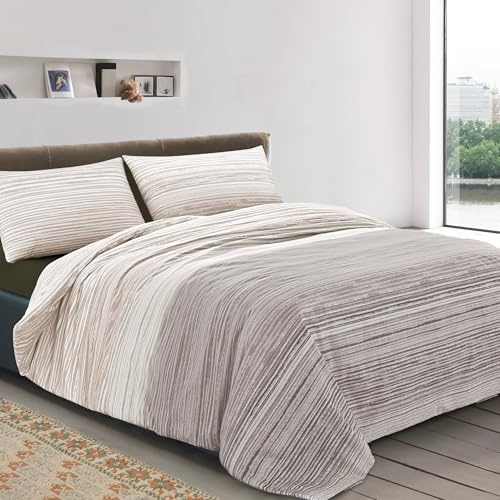 Dorian Home - Set Copripiumino Matrimoniale 250x210 con Sacco in 100% Puro Cotone + 2 Federe Cuscino Letto 50x80 con Patella di 18 cm (Padel Beige, Matrimoniale - 250x210 cm)