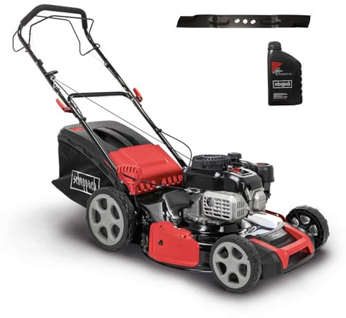 Scheppach Tondeuse à Gazon Thermique MS180-51 – Largeur de Coupe 51 cm – Moteur à Essence 4 Temps 4,0 KW/5,4 CV – Jusqu’à 1600 m² – Hauteur de Coupe réglable 8 Niveaux - Huile et 2nde Lame incluses