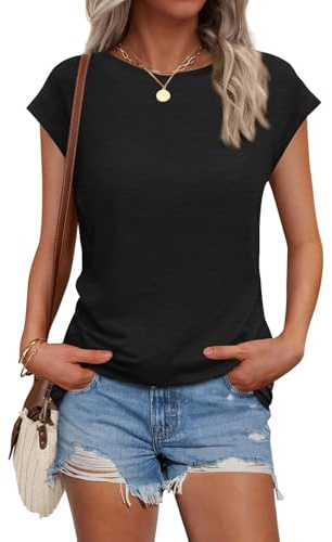 AirMood Camiseta de manga casquillo con cuello redondo para mujer, estilo informal, para verano