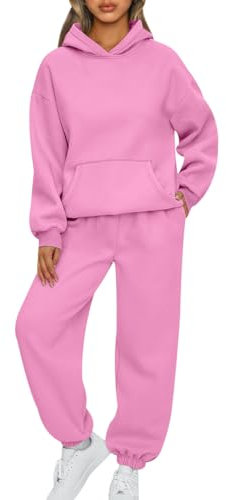 Trainingsanzug Damen Loungewear Damen Set Freizeitanzug Jogginganzug Damen Set Hoodie Hausanzug 2-Teilig Damen Kuschelig Sportanzug Damen Set Tracksuit Jogginganzüge Damen Lang Große Größen Rosa XS
