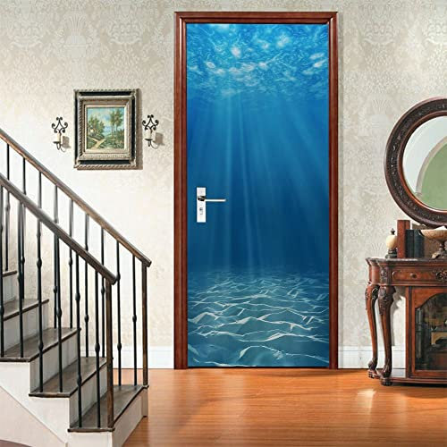 Trompe l'oeil Adesivi per Porte Acqua di mare al sole Autoadesiva Impermeabile,Vinile PVC, Carta da parati per pareti e porte poster per la camera da letto e il soggiorno 77 x 200 cm