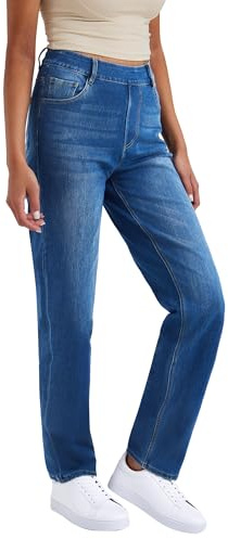 LaiEr Jeans de Yoga Elásticos de Cintura Alta para Mujeres,Pantalones de Fitness, Pantalones de Pull on Corte Micro Suaves y Cómodos Bootcut para Deportes de Yoga Fitness.(Azul Medio XL)