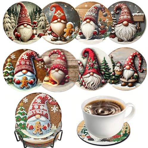 Xanthelle Diamond Painting Natale, Set da 8 Sottobicchieri Natalizi con Supporto, Kit di Diamond Painting 5D per Bambini e Adulti, Decorazioni Fai-da-Te Xmas