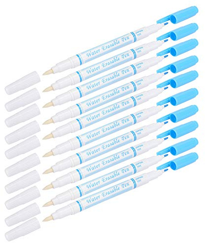 Zerodis 10pcs Double Head Water Erasable Pen Fabric Marker, Plastic Fiber Markers for Tailoring, Ideal for Clothing and Craft Projects (Blue)