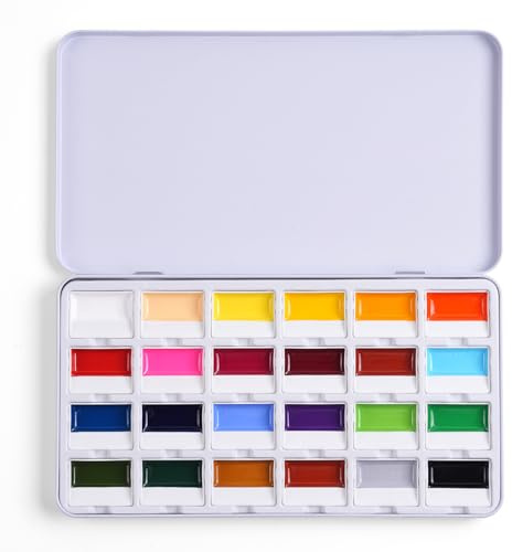 Fuumuui CREAMORA 24-Color Watercolour Paint Set, Opaque Semi-Moist Solid | High-Saturation Bright Colors Professional Art Supplies with Strong Coverage & Rich Pigments for Artists Beginner Amateur