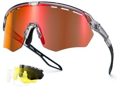 Meeloog Sports Sunglasses for Men Women Youth, UV Protection Wrap Around Glasses for Cycling Running Baseball Pickleball (P1 Grey Frame/Orange Mirrored Lens)