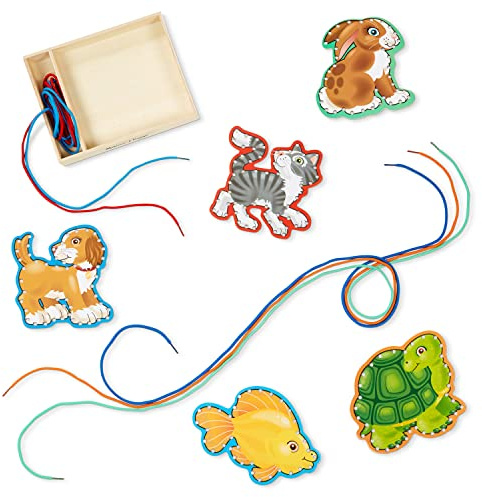 Melissa & Doug Lace and Trace Activity Set: Pets - 5 Wooden Panels and 5 Matching Laces