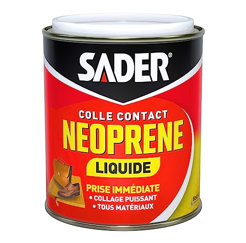 Sader Colle Contact Néoprène Liquide – Colle Extra Forte Tous Matériaux – Prise Immédiate – Idéale pour Surfaces Horizontales – Applicable au Pinceau – Boîte de 750 ml