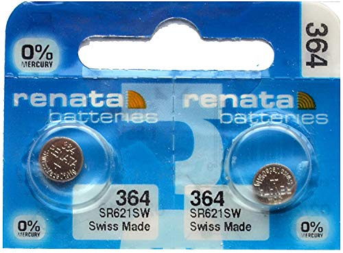 Renata 2X Batterie Montre - Fabriqué En Suisse Toutes Les Tailles Argent Oxyde Batteries , 364 (Sr621Sw)
