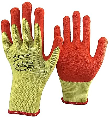 24 Pairs Latex Coated Orange Rubber Work Gloves Mens Safety Grip Builders Gardening (XL (10))