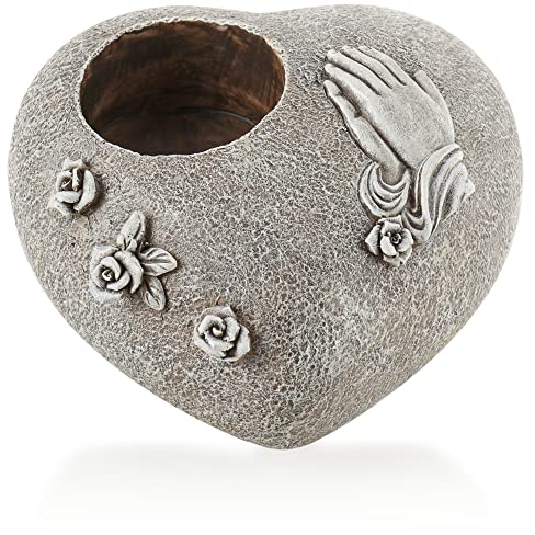 com-four® - Adornos funerarios con candelabros, Rosas y Manos en oración, Piedra Conmemorativa con Soporte Luminoso funerario