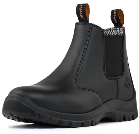 KAM-LITE Work Boots for Men, Slip On Steel Toe Chelsea Safety Boots, Waterproof Slip Resistant Work Shoes, Lightweight Comfortable Breathable Non Slip Safety Toe Shoes