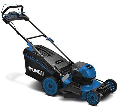 Hyundai - Tondeuse sans fil 40V largeur de coupe 45,7cm Moteur Brushless Livré ss batterie, Guide repliable, Éjections lat. et arr., Mulching, Carter Acier, 6 Positions, Bac 60L - HTDEN4640VT