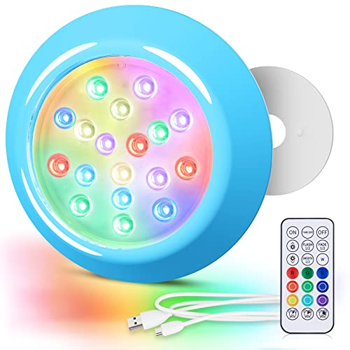 LyLmLe Magnetische LED Poollicht für Aufstellpools,15cm RGBW Unterwasser Led Poolbeleuchtung mit Fernbedienung, Dauert bis zu 40H, Wiederaufladbar USB-C, IP68 Wasserdicht für Beton/Holz/Gfk Pools