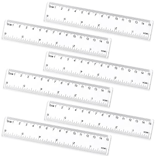 VZXQX 6 Piezas Reglas de Plástico, 15cm Regla Transparente Recta con escala métrica e imperial, pequeña regla herramienta de medición para Estudiantes, Escuela, Oficina y Hogar