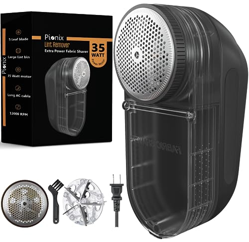 Pionix Rasoio elettrico per tessuti, extra potente, 35 W, per vestiti, tappezzeria, mobili, divano, velocità di 12000 giri/min, per rimuovere pelucchi