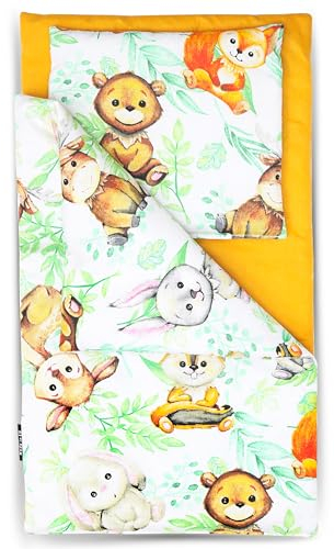 PinkZebra 3-teiliges Set Puppenbettwäsche für Puppen bis 43 cm, Puppenbettzeug für Puppenwagen, Bettwäsche mit Matratze für Puppenbett, Süße Babytiere