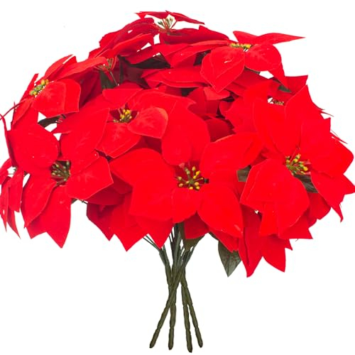 Grunyia Künstlicher Weihnachtsstern, Kunstblumen Blumenstrauß, 7 Köpfe, 5 Stück, Weihnachtsstrauß für Veranda, Zuhause, Garten, Innen- und Außenbereich, Weihnachtsdekoration