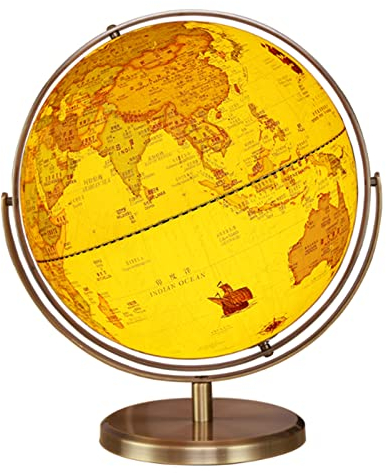 Världsglob Upplyst världsglob med guldmetallstativ 12,5'' diameter dekorativ antik havsstil Geografisk ljusglob för hem och kontor Pedagogisk Glob