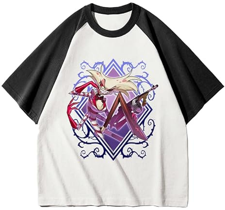 Alastor Hazbin Hotel - Maglietta a maniche corte con stampa anime, classica, colore bianco e nero, a maniche corte, maglietta da baseball, estiva, casual, in cotone, Tipo 2, XL Short