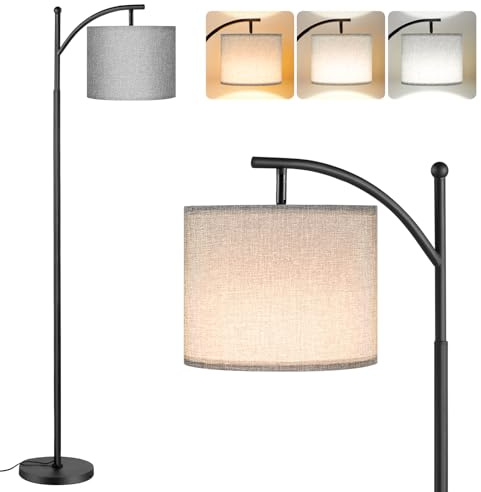 PreeOtti Stehlampe Wohnzimmer, Moderne Stehleuchte mit 3 Farbtemperaturen, LED Standleuchte Hoch mit Verstellbarem Leinenschirm, Stehlampe Vintage für Wohnzimmer Schlafzimmer Büro (Birne Enthalten)