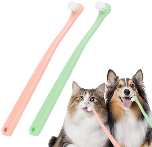 2 Stück Hundezahnbürste,Weich Haustierzahnbürste für Tiefenreinigung der Zähne von Kleinen Hunden und Katzen,Dog Cepillo,Pequeño Cat Toothbrush,Einfach zu Verwenden für Welpen (Hellrosa,Fruchtgrün)