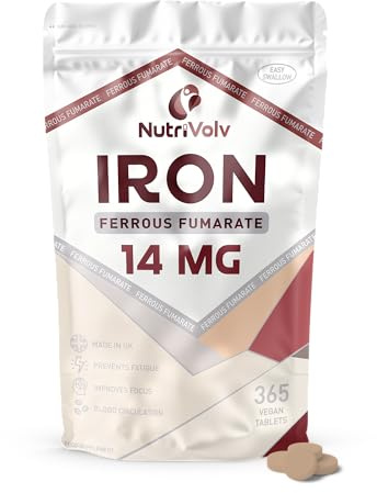 Iron Tablets High Strength 14mg | 365 Count | 12 Months Supply | Vegan Iron Supplements for Women and Men | Ferrous Fumarate Energy | Reduces Tiredness and Fatigue | UK Made Vitamin
